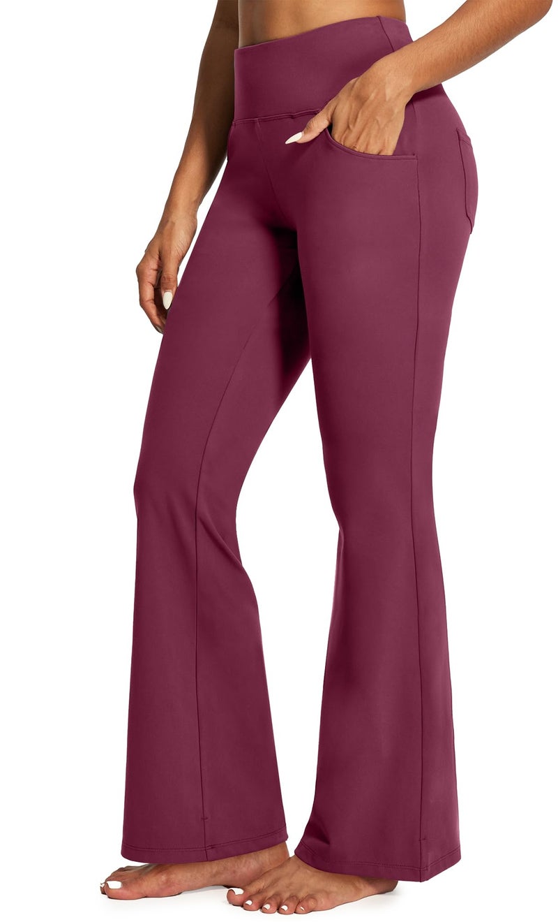 IUGA Yoga Pants Women Wide Leg High Waist Bootcut Workout Flare Leggings Tummy Control Work Dress Pants Women 4 Pockets Maroon - Image 1